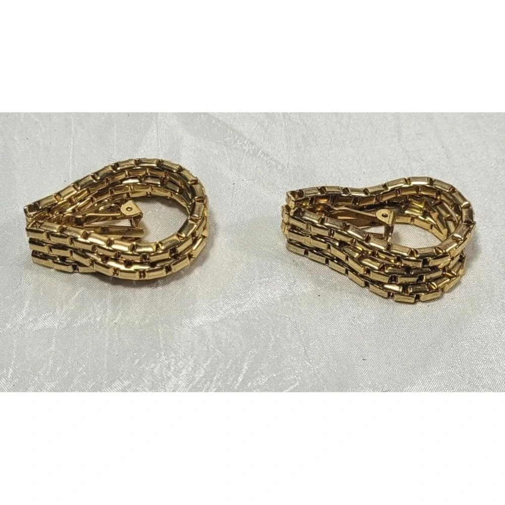 Kenneth Lane Gold Tone Triple Chain Clip-on Earrings - Picture 2 of 5